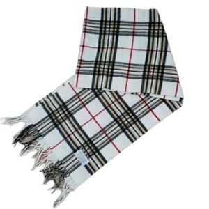 Plaid Scarf~Size 12"×72"~White/Brown Cashmere Feel.
